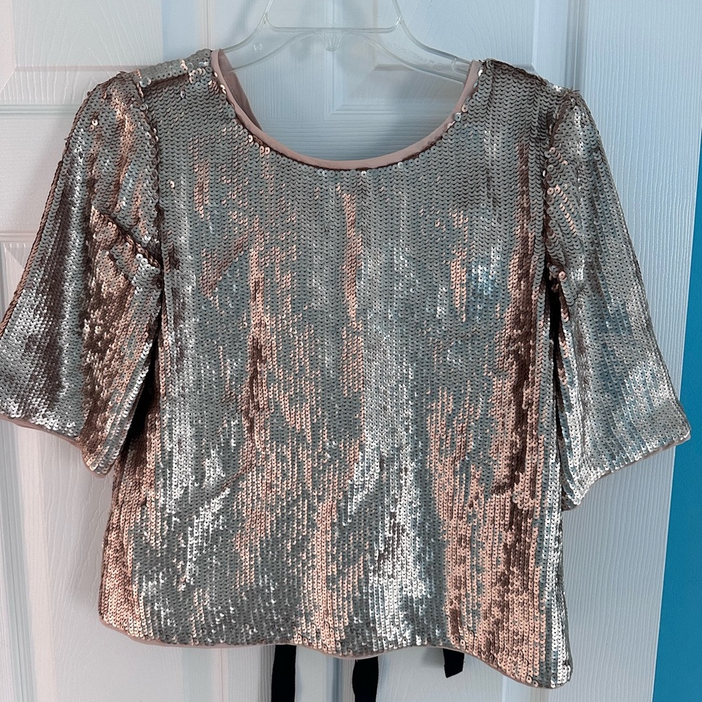 J.Crew sequin top with grosgrain bow back ties